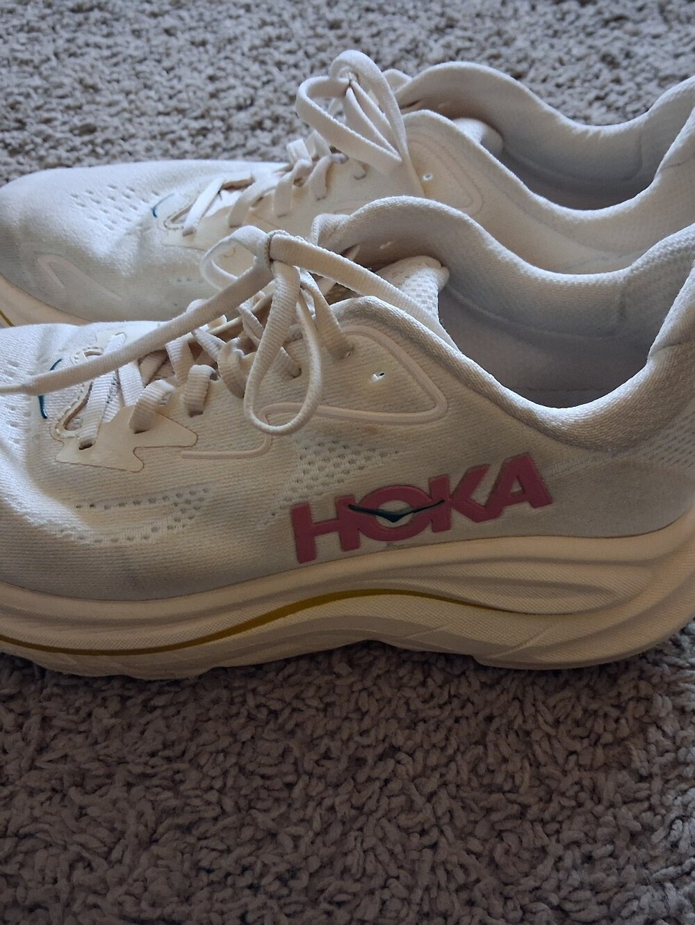 Hoka Women's White Athletic Sneakers with Pink Logo